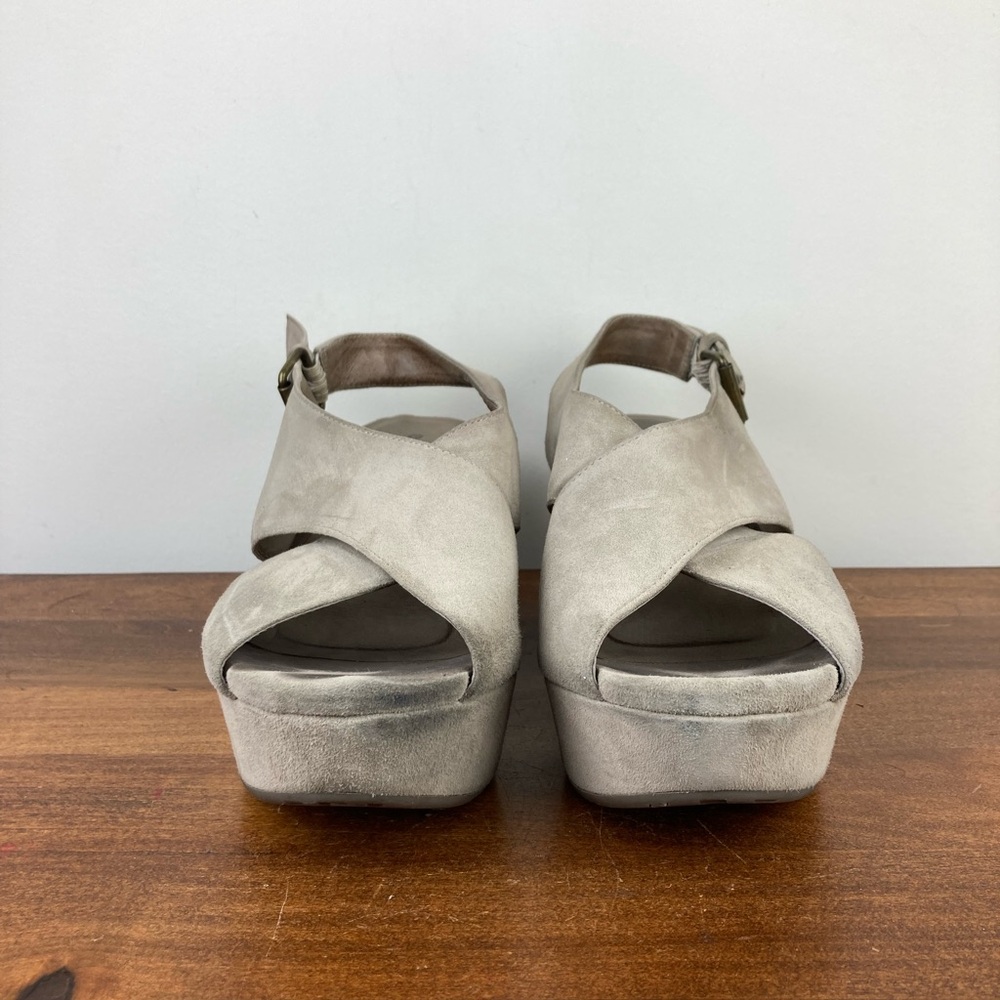 Chocolat Blu Wim Gray Suede Wedge Criss Cross Sandals Platform Women’s 9.5. - Picture 3 of 11